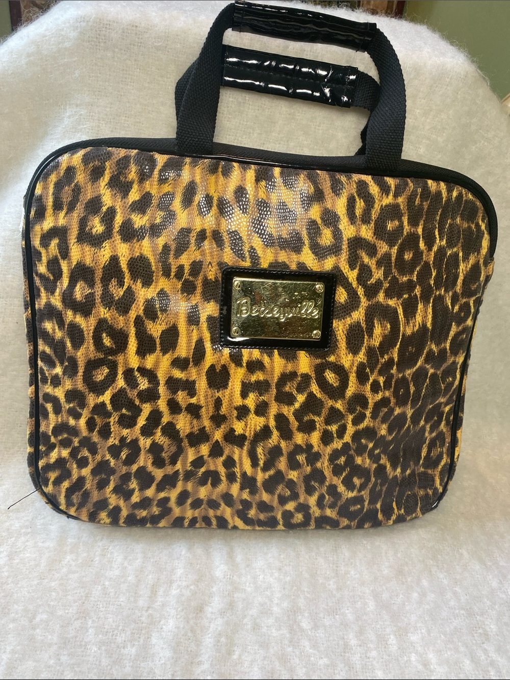 Betseyville Leopard Print Laptop Bag - Gold/Brown/Black